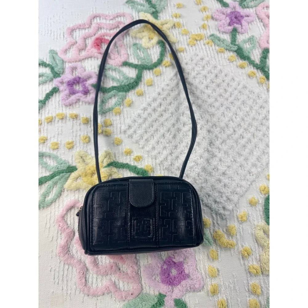Sarne Black Quilted Embossed Leather‎ Mini Shoulder Bag with Mirror